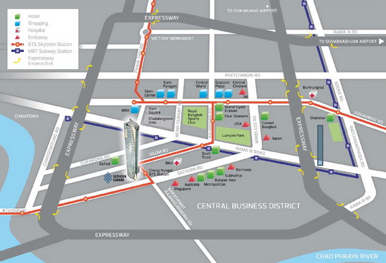 Map showing Sathorn Square and the surrounding roads